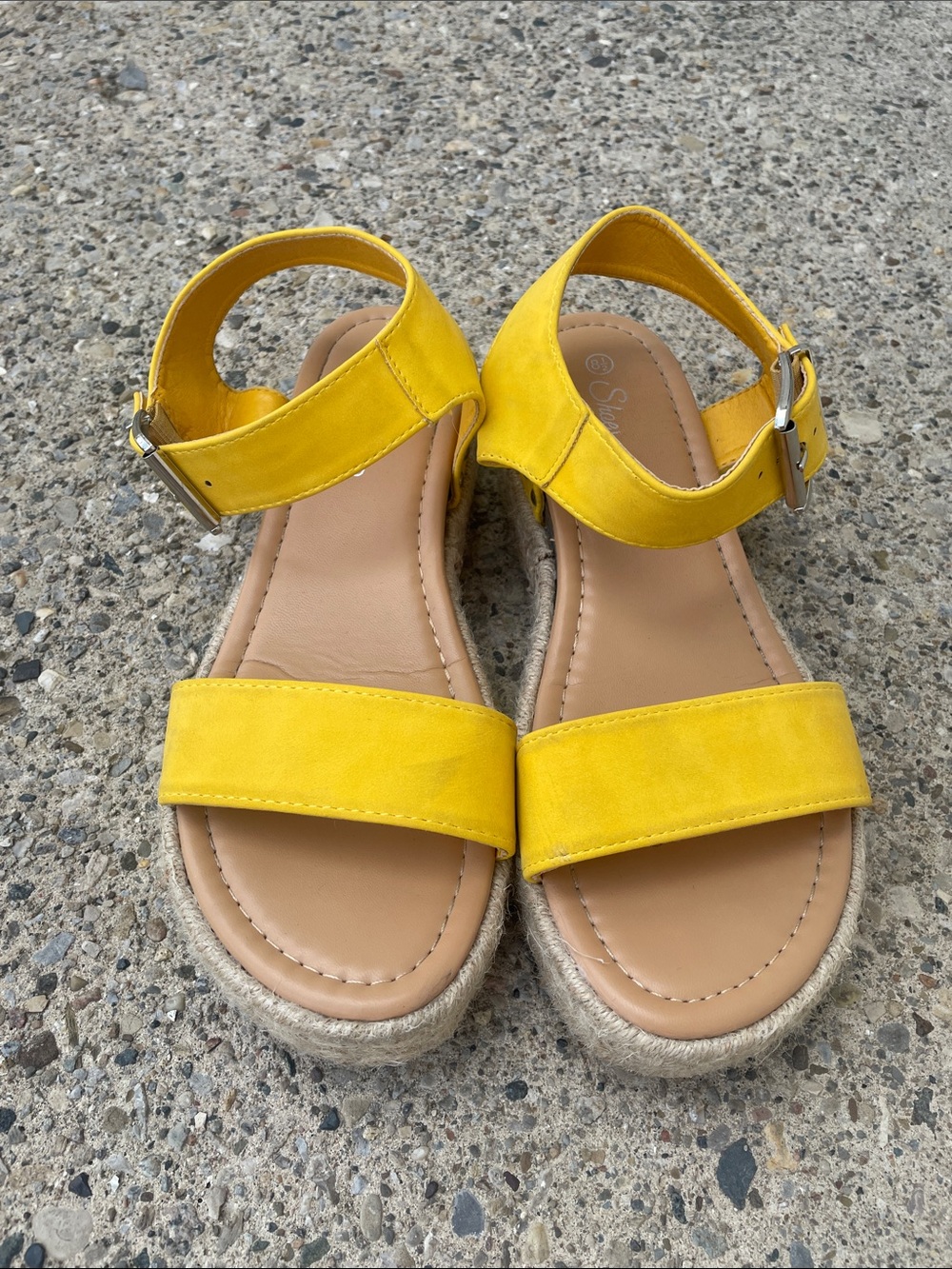 Shoeland Yellow low wedge platform sandals size 8.5